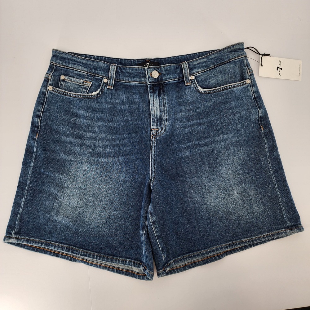 7 For All Mankind Womens Boy Shorts‎ 32 Mid Blue Denim NWT Y2K Slouchy Baggy